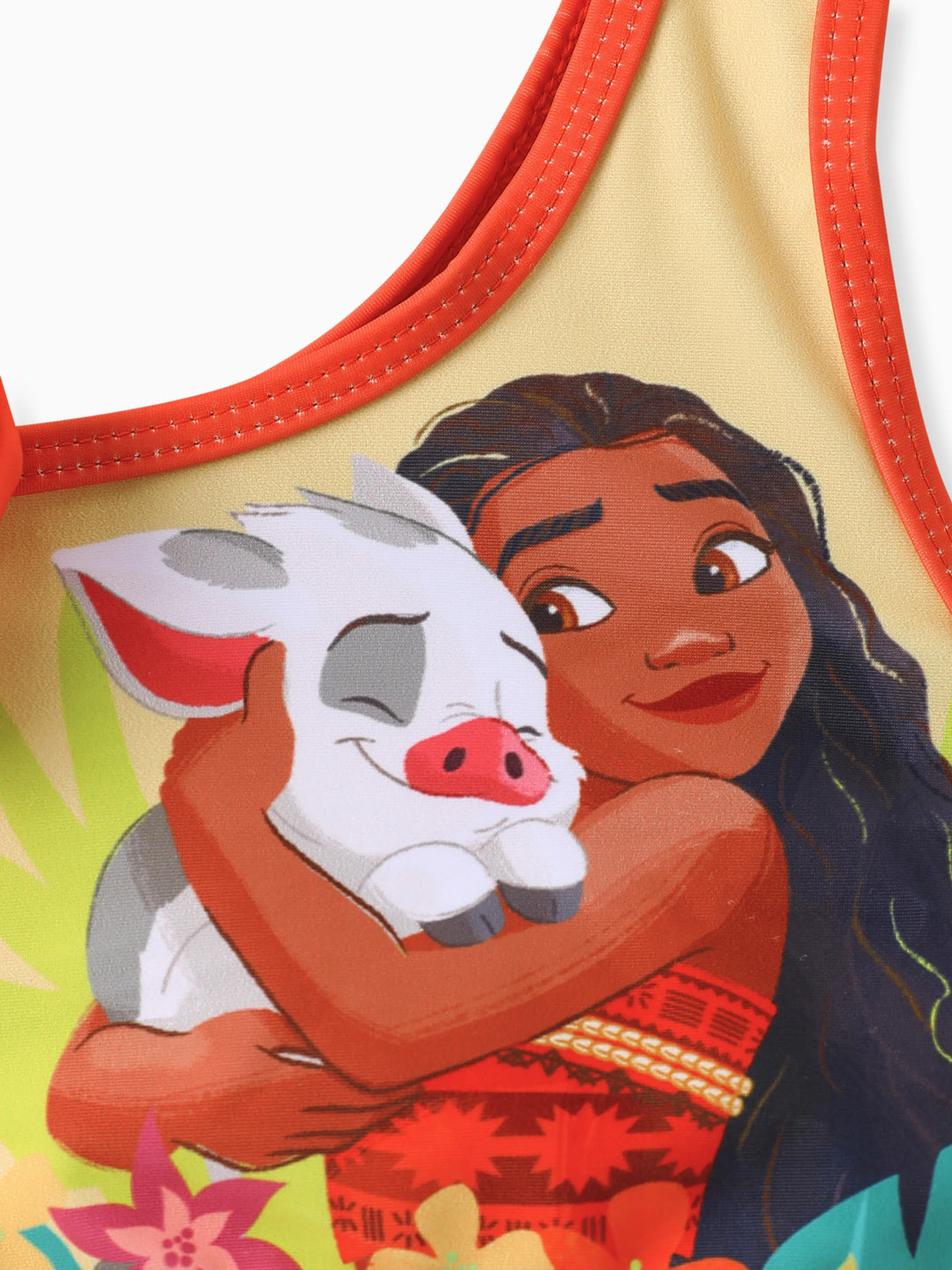 Traje de baño de dos piezas con lazo en los hombros para niña pequeña de Disney Princess Moana, color naranja y amarillo