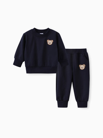 Baby/Toddler Girl/Boy Clothes 2pcs Bear Style Sweatshirt and Pants Set Dark Blue
