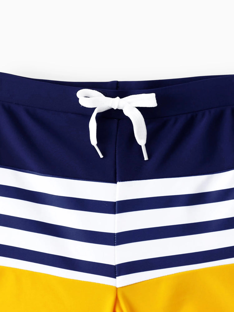 Family Matching Stripe & Colorblock Spliced One Piece Swimsuit or Swim Trunks Shorts ColorBlock