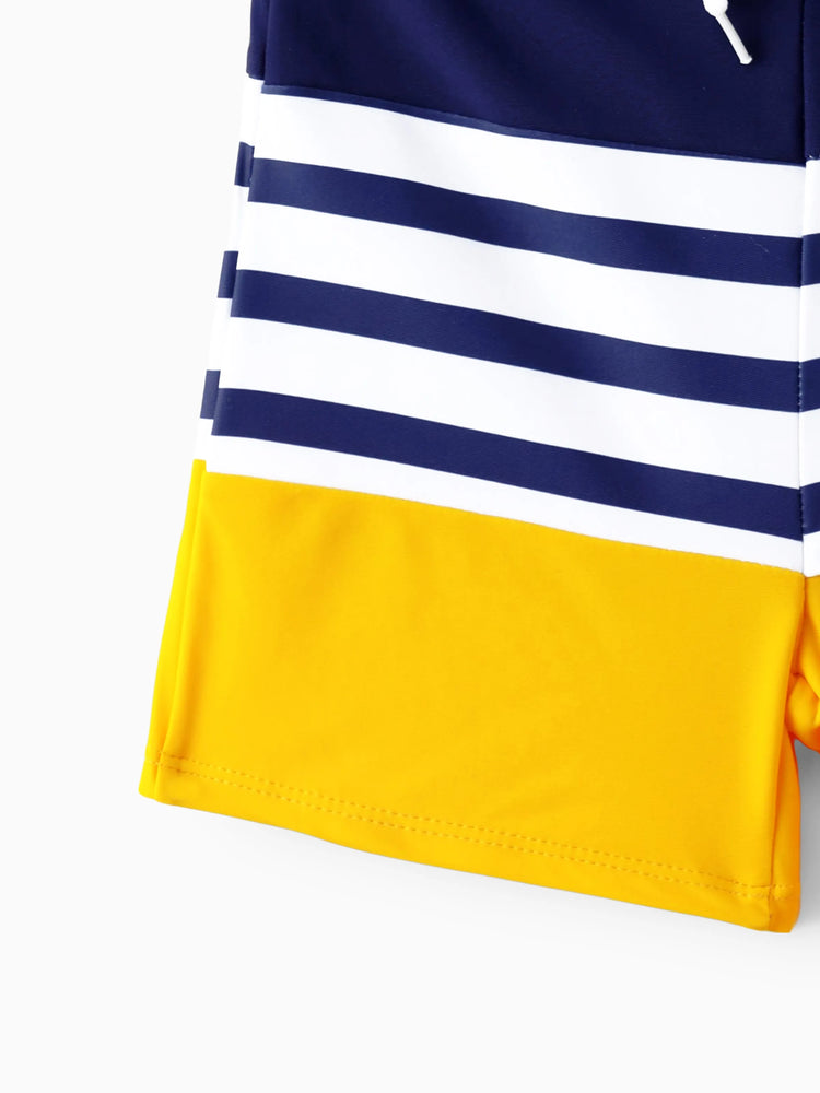 Family Matching Stripe & Colorblock Spliced One Piece Swimsuit or Swim Trunks Shorts ColorBlock