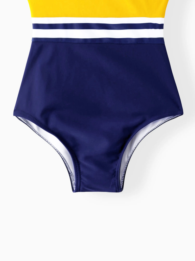 Daddy & Daughter Stripe & Colorblock Spliced One Piece Swimsuit or Swim Trunks Shorts ColorBlock