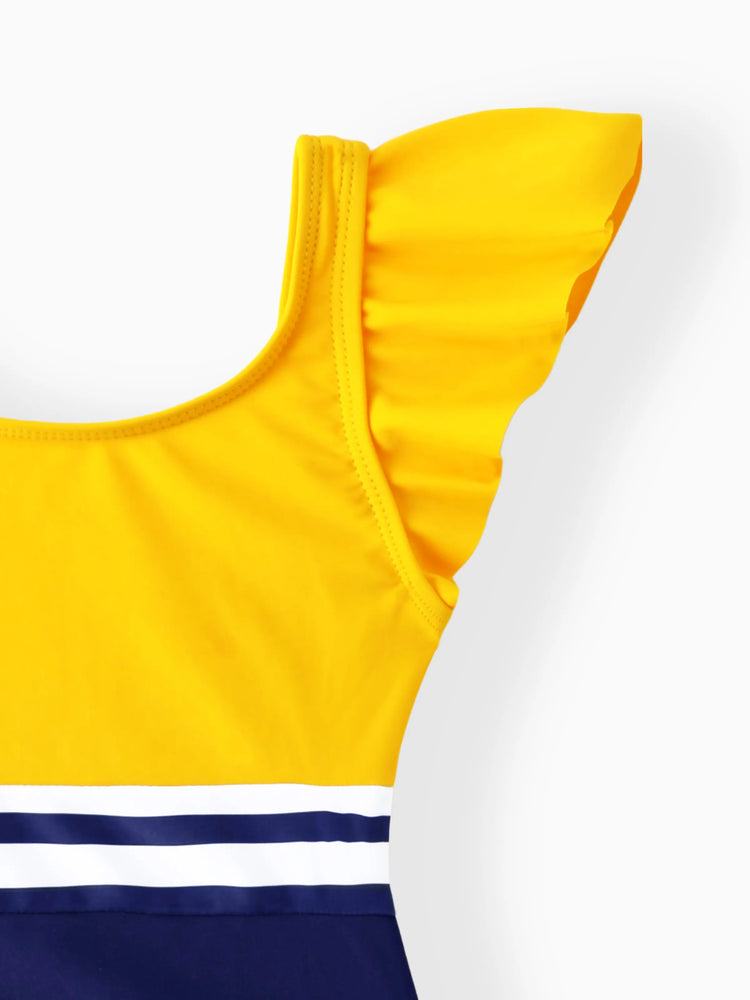 Daddy & Daughter Stripe & Colorblock Spliced One Piece Swimsuit or Swim Trunks Shorts ColorBlock