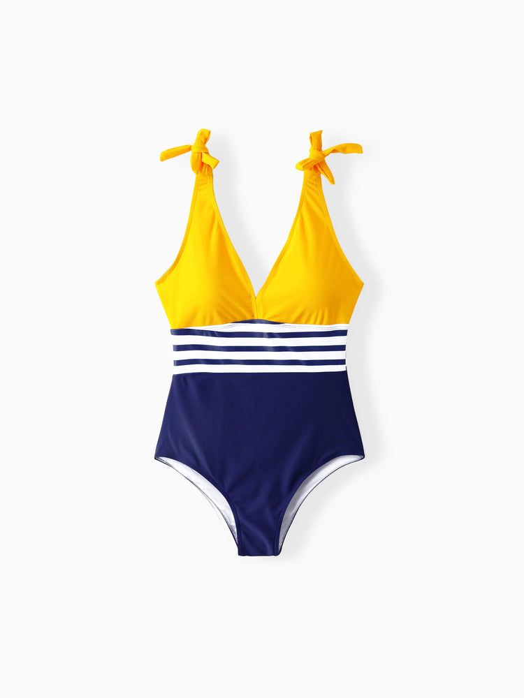 Mommy & me Stripe & Colorblock Spliced One Piece Swimsuit