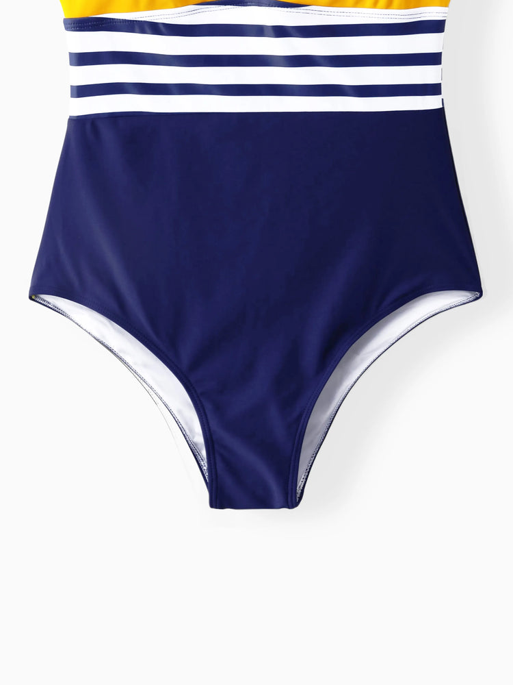 Family Matching Stripe & Colorblock Spliced One Piece Swimsuit or Swim Trunks Shorts ColorBlock