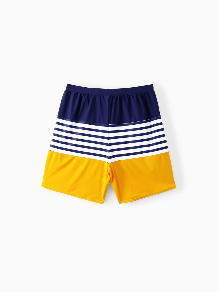 Daddy & Daughter Stripe & Colorblock Spliced One Piece Swimsuit or Swim Trunks Shorts ColorBlock
