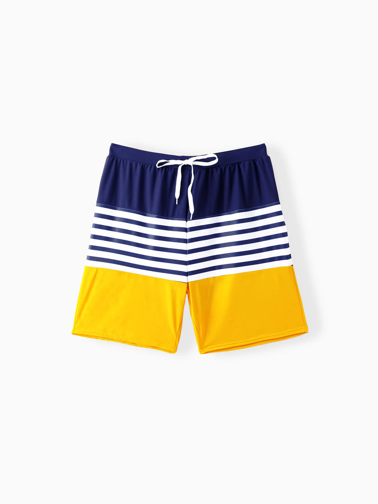 Family Matching Stripe & Colorblock Spliced One Piece Swimsuit or Swim Trunks Shorts ColorBlock