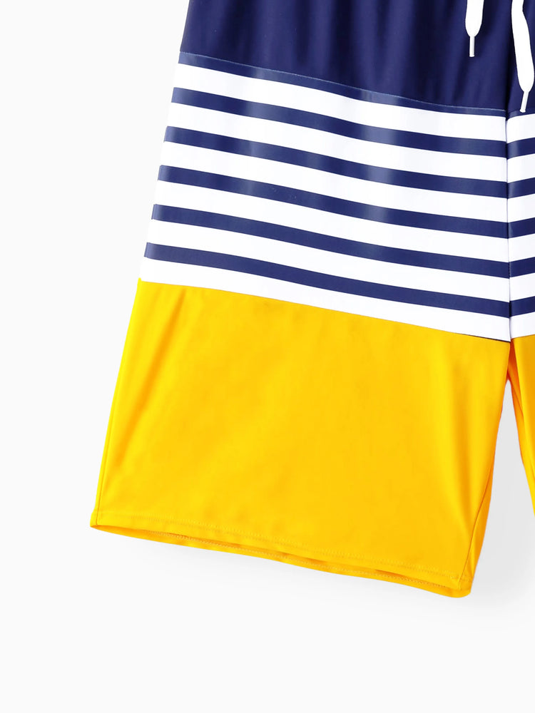 Daddy & Daughter Stripe & Colorblock Spliced One Piece Swimsuit or Swim Trunks Shorts ColorBlock