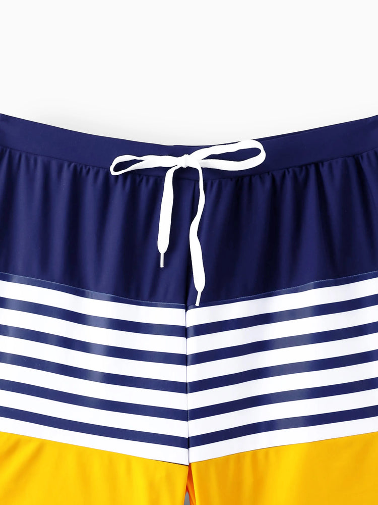 Daddy & Daughter Stripe & Colorblock Spliced One Piece Swimsuit or Swim Trunks Shorts ColorBlock