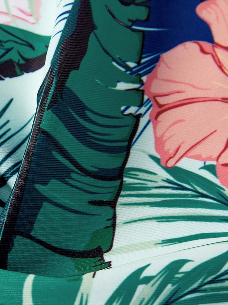 Daddy & Son Plant Print Swim Trunks Green