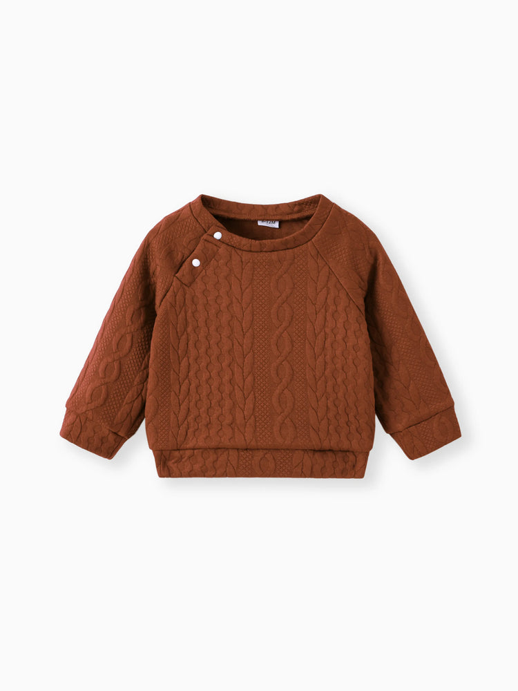 Ensemble 2 pièces sweat-shirt et pantalon en tricot uni pour bébé garçon/fille, marron