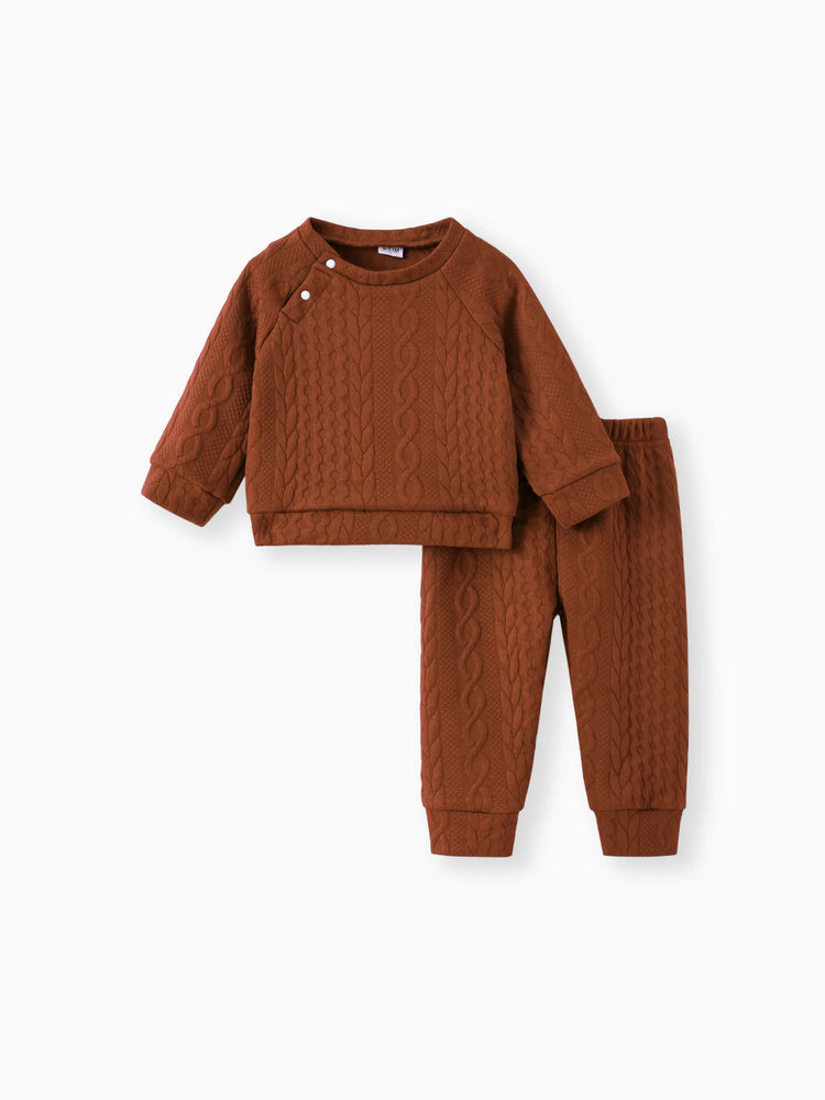 Ensemble 2 pièces sweat-shirt et pantalon en tricot uni pour bébé garçon/fille, marron