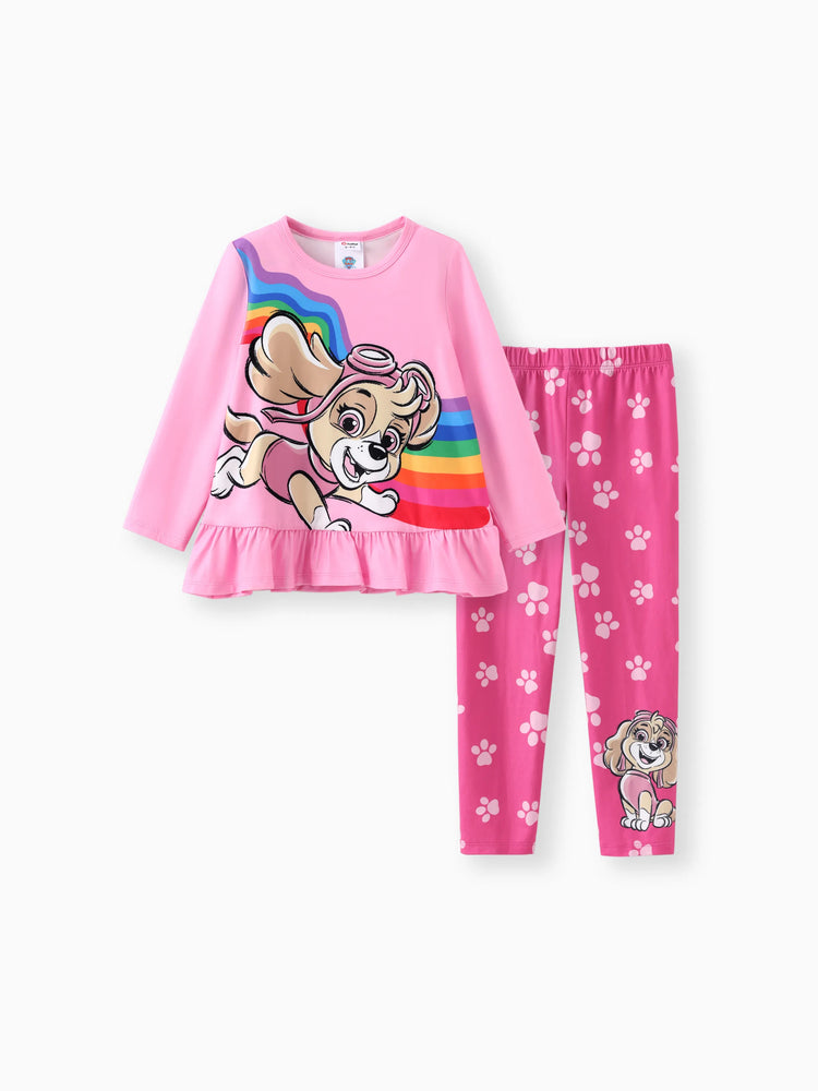 PAW Patrol Toddler Girl 2pcs Skye Rainbow/Gradient Ruffled Top with Leggings Set Pink