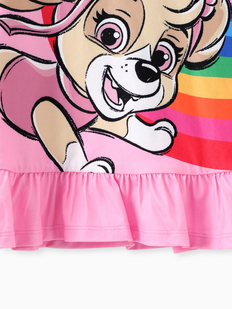 PAW Patrol Toddler Girl 2pcs Skye Rainbow/Gradient Ruffled Top with Leggings Set Pink