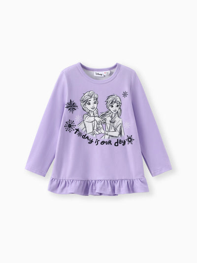 Conjunto de 2 piezas de Elsa y Anna de Frozen para niña pequeña, Naia?, top floral con volantes y leggings morados