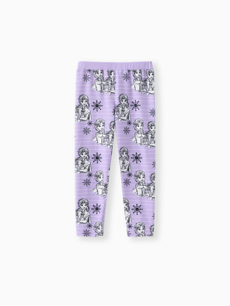 Disney Frozen Toddler Girl Elsa and Anna 2pcs Naia? Ruffle-hem Floral Top with Leggings Set Purple