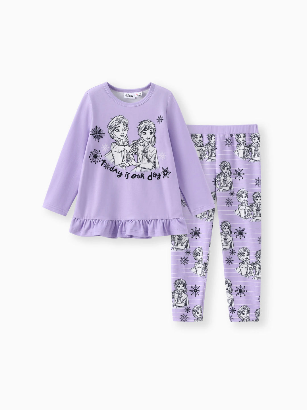 Disney Frozen Kleinkind Mädchen Elsa und Anna 2 Stück Naia™ Rüschensaum Blumen Langarm-Top mit Leggings Set lila
