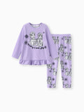 Disney Frozen Toddler Girl Elsa and Anna 2pcs Naia? Ruffle-hem Floral Top with Leggings Set Purple