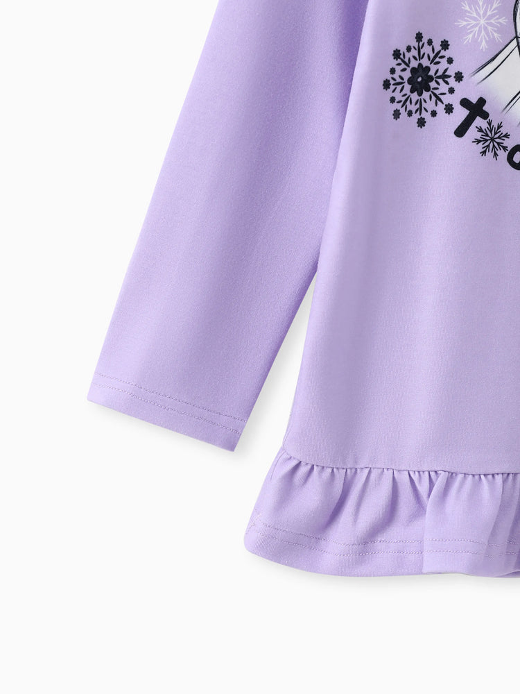 Disney Frozen Toddler Girl Elsa and Anna 2pcs Naia? Ruffle-hem Floral Top with Leggings Set Purple