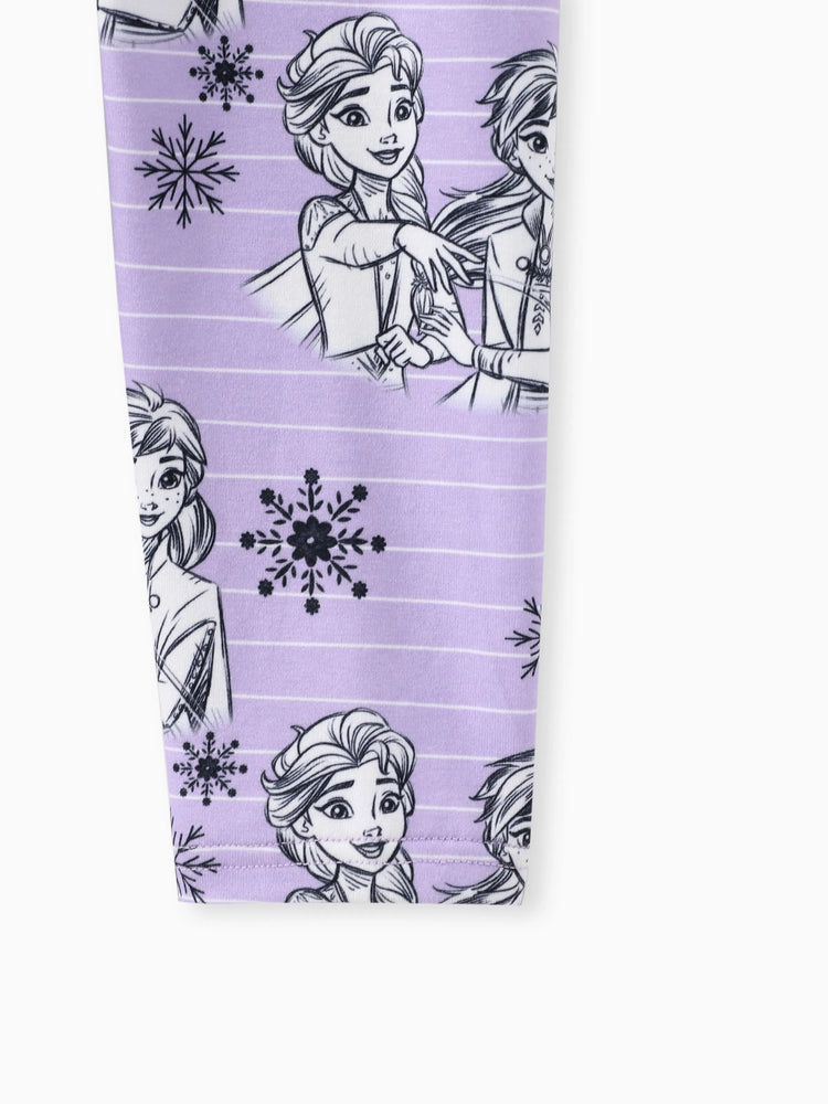 Disney Frozen Toddler Girl Elsa and Anna 2pcs Naia? Ruffle-hem Floral Top with Leggings Set Purple