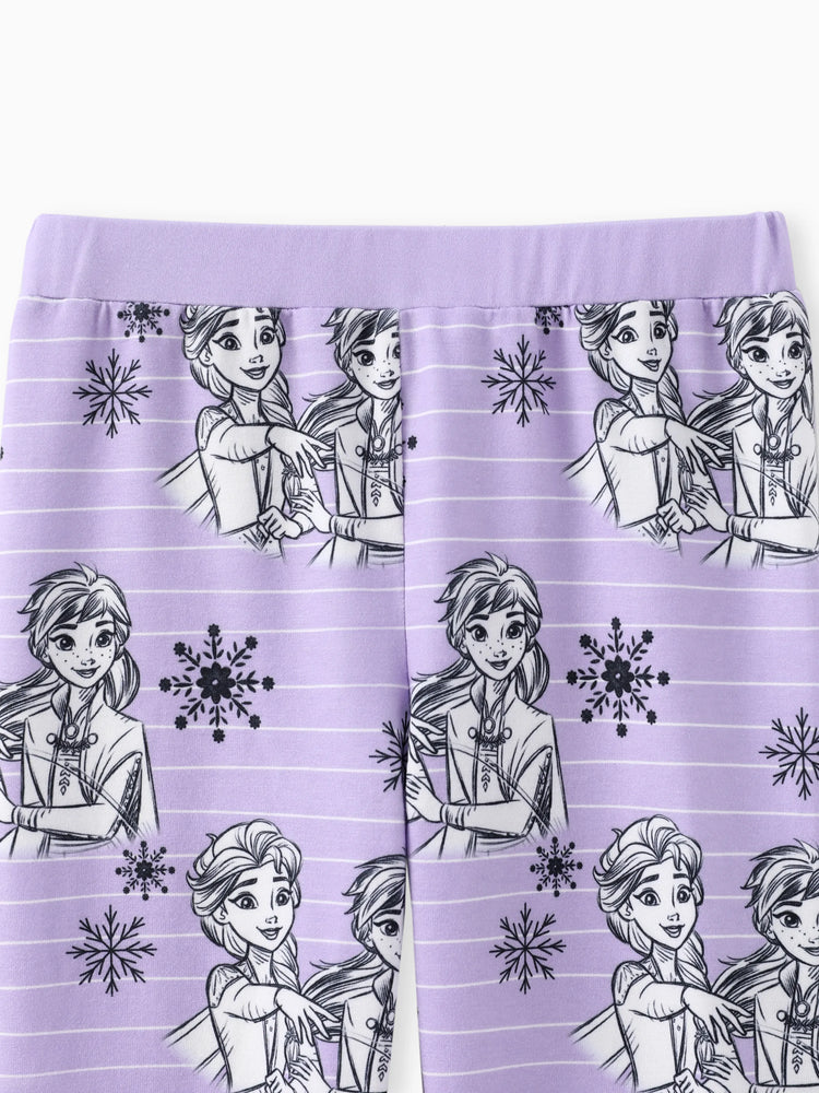 Disney Frozen Toddler Girl Elsa and Anna 2pcs Naia? Ruffle-hem Floral Top with Leggings Set Purple