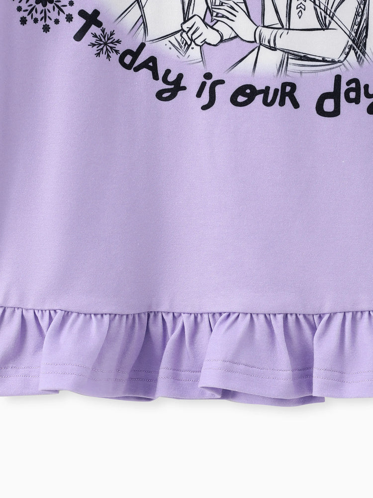 Disney Frozen Toddler Girl Elsa and Anna 2pcs Naia? Ruffle-hem Floral Top with Leggings Set Purple