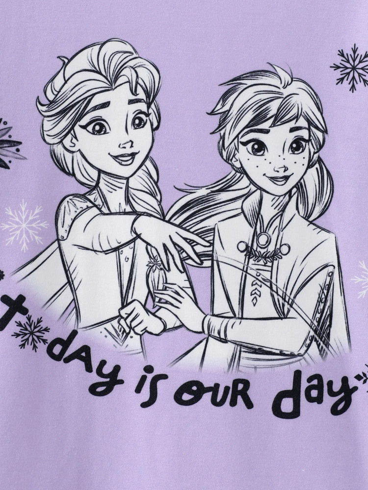 Disney Frozen Toddler Girl Elsa and Anna 2pcs Naia? Ruffle-hem Floral Top with Leggings Set Purple