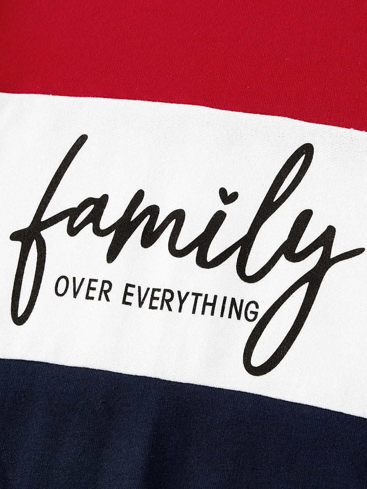 Sweat-shirts à manches longues et col ras du cou avec imprimé de lettres colorblock assortis pour la famille