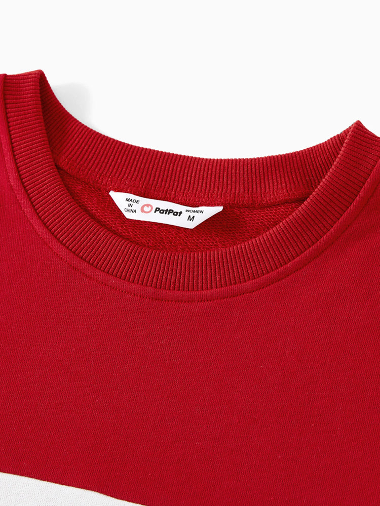 Sweat-shirts à manches longues et col ras du cou avec imprimé de lettres colorblock assortis pour la famille