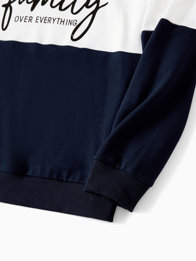 Sweat-shirts à manches longues et col ras du cou avec imprimé de lettres colorblock assortis pour la famille