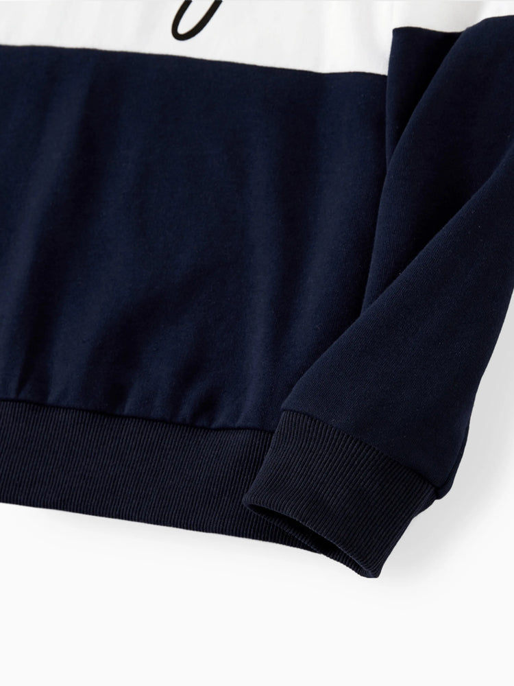 Sweat-shirts à manches longues et col ras du cou avec imprimé de lettres colorblock assortis pour la famille