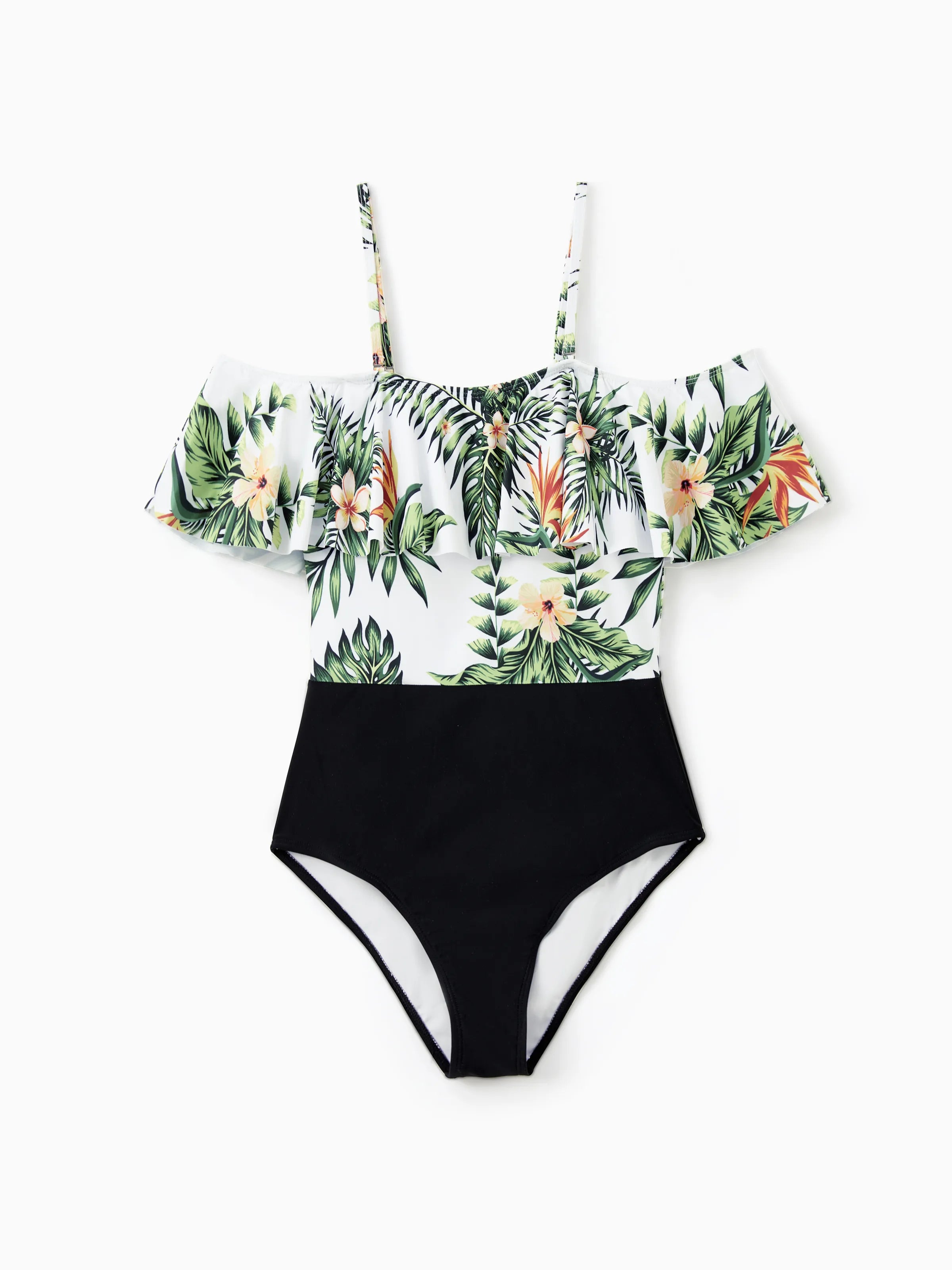 One Piece Plant Printed Family Matching Swimsuit White PatPat