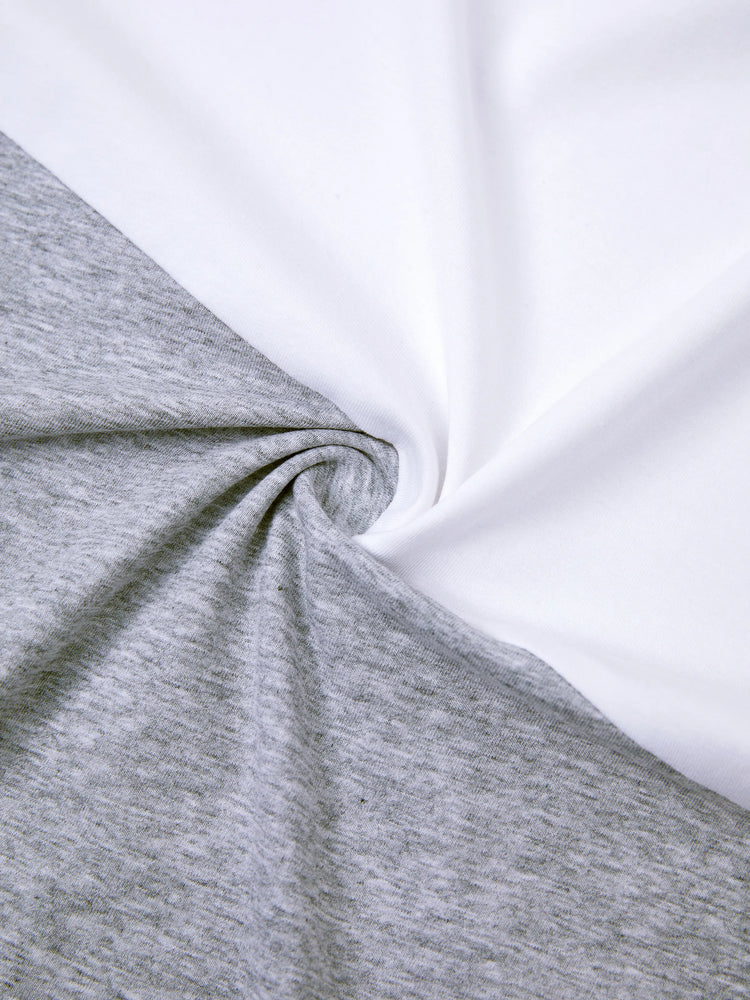 Daddy & Daughter Solid V Neck Flutter-sleeve Splicing Floral Print Dresses and Short-sleeve Colorblock T-shirts Sets Azure-