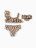 3Pcs Toddler Girl Leopard Print Ruffled Two-piece Swimsuit Set Colorful