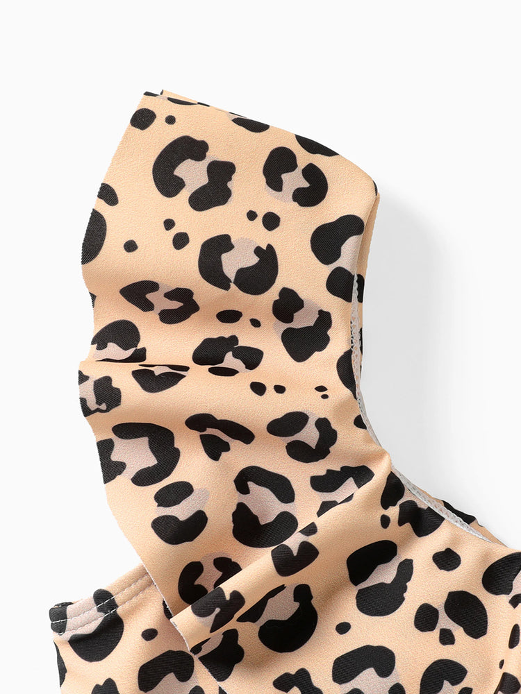 3Pcs Toddler Girl Leopard Print Ruffled Two-piece Swimsuit Set Colorful