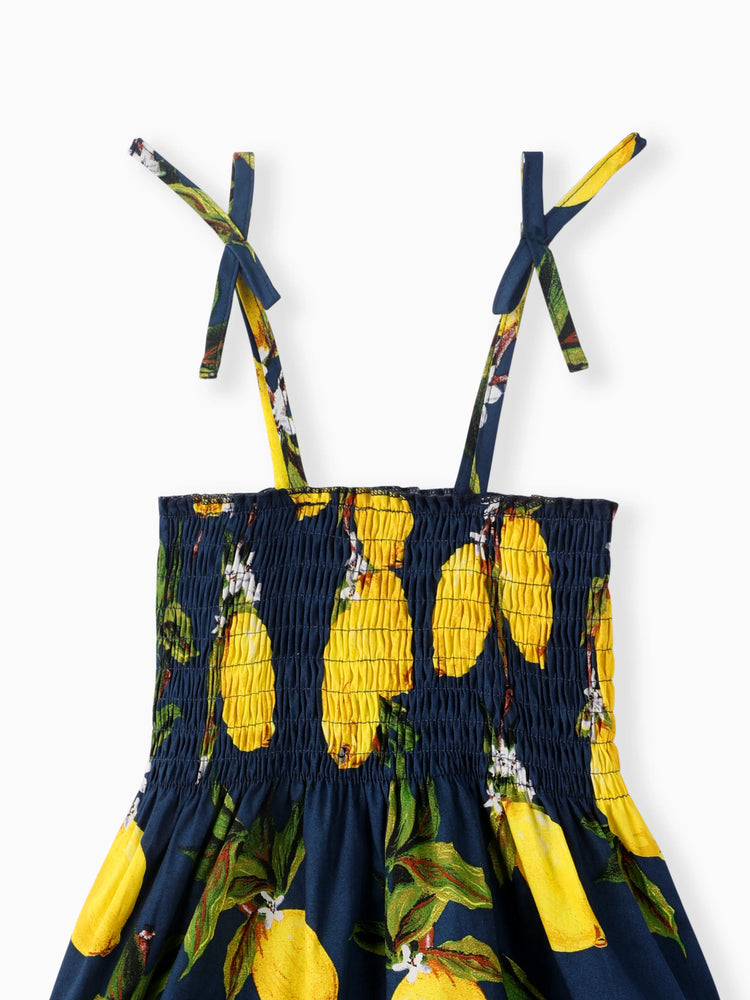 Toddler Girl 100% Cotton Sweet Sunflower Print Smocked Slip Dress Royal Blue