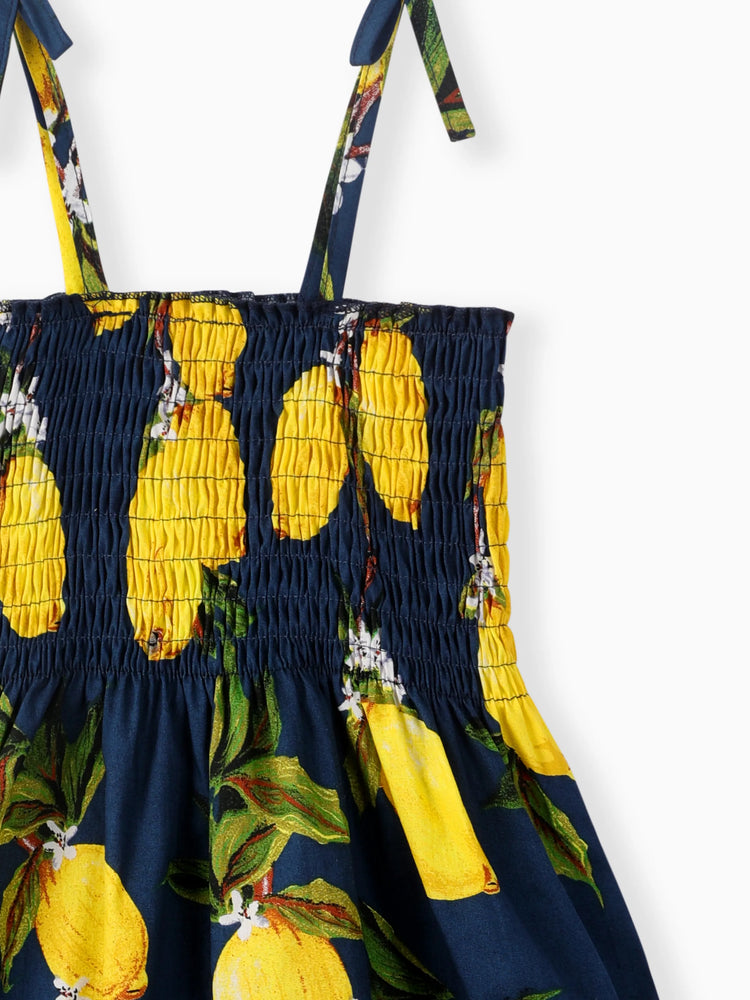 Toddler Girl 100% Cotton Sweet Sunflower Print Smocked Slip Dress Royal Blue