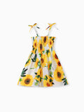 Toddler Girl 100% Cotton Sweet Sunflower Print Smocked Slip Dress White