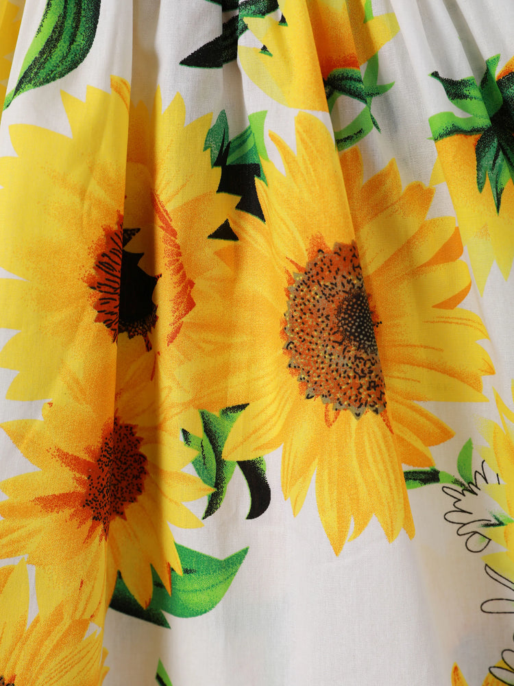 Toddler Girl 100% Cotton Sweet Sunflower Print Smocked Slip Dress White