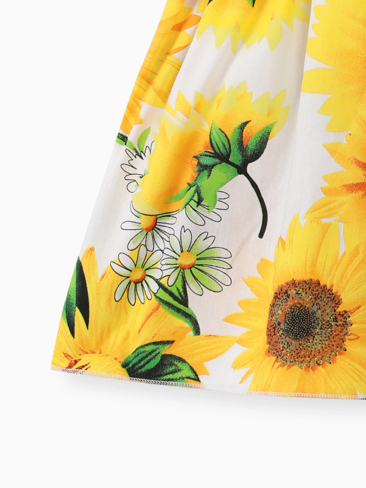 Toddler Girl 100% Cotton Sweet Sunflower Print Smocked Slip Dress White