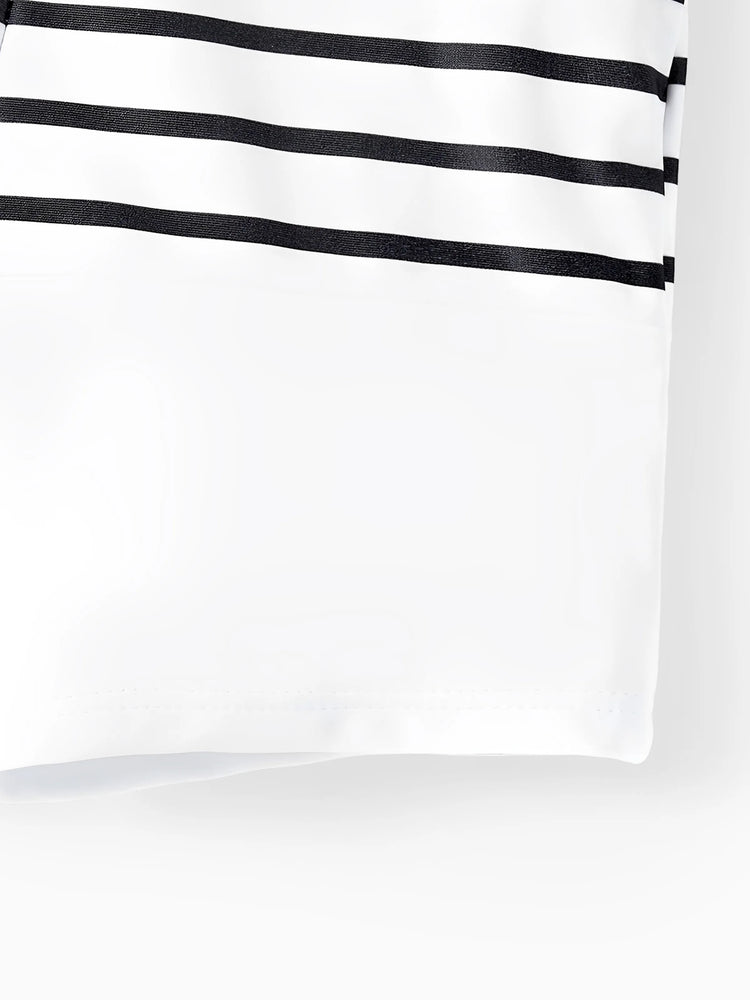 Family Matching Striped Spliced Cut Out One-piece Swimsuit and Colorblock Swim Trunks Green/White