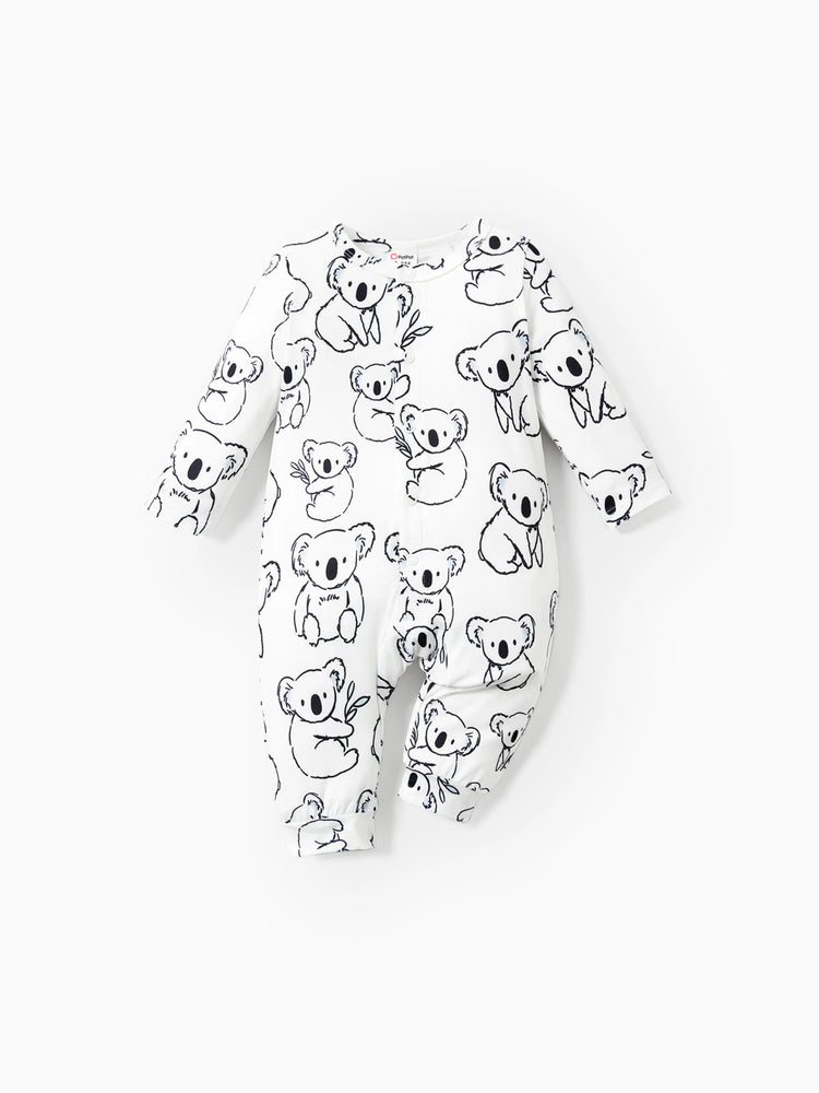 Combinaison bébé garçon à manches longues et boutons motif panda blanc