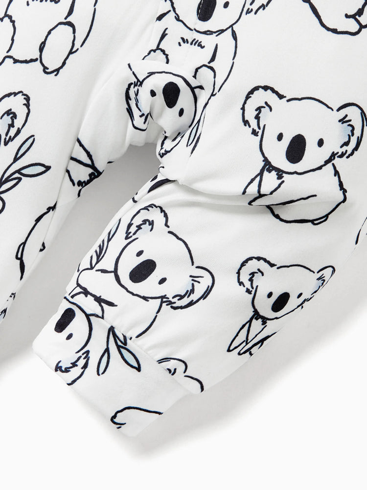 Combinaison bébé garçon à manches longues et boutons motif panda blanc