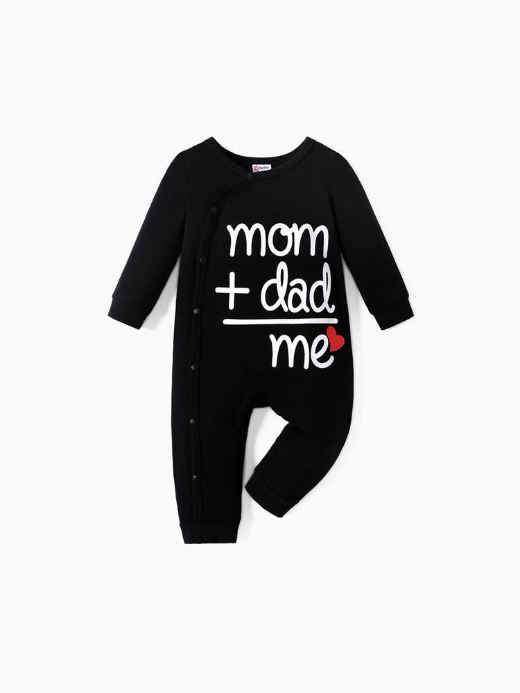 Baby Boy/Girl 95% Cotton Long-sleeve Love Heart and Letter Print Jumpsuit Black