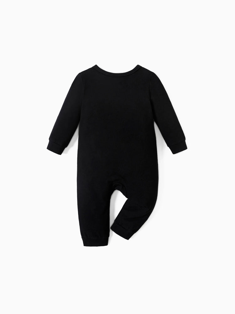 Baby Boy/Girl 95% Cotton Long-sleeve Love Heart and Letter Print Jumpsuit Black