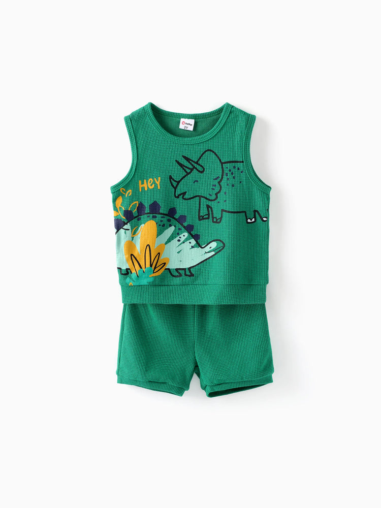 Ensemble 2 pièces débardeur et short imprimé dinosaure pour tout-petit garçon, vert