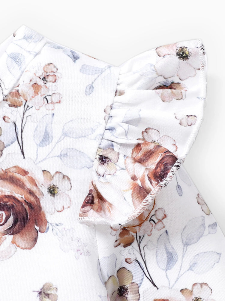 Ensemble 2 pièces pour bébé fille, joli ensemble à manches flottantes et grandes fleurs
 Brun