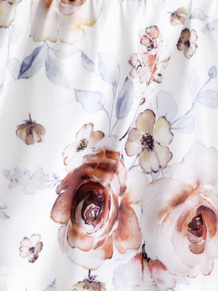 Ensemble 2 pièces pour bébé fille, joli ensemble à manches flottantes et grandes fleurs
 Brun