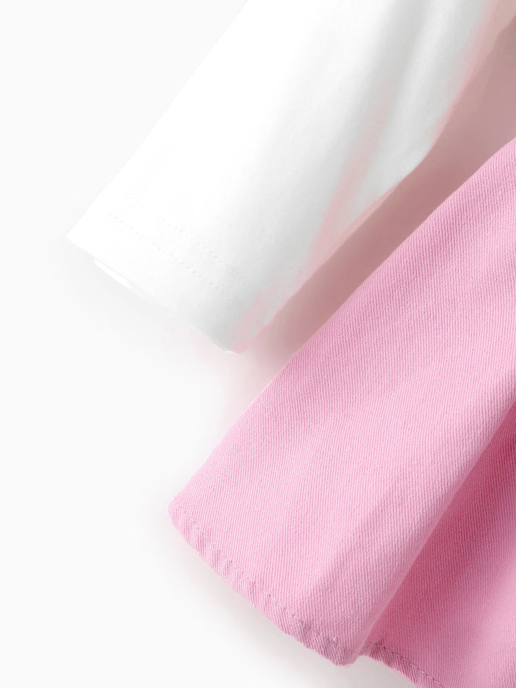 Baby Girl Clothes Bear Style Embroidered Romper with Headband Pink