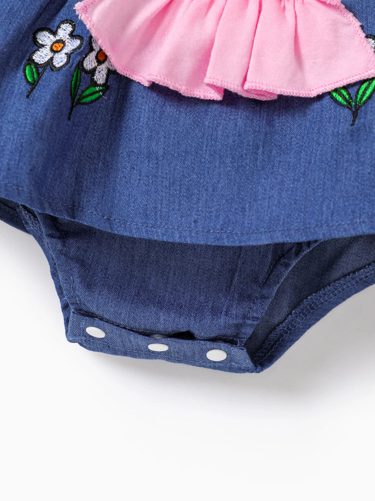 Baby Girls Clothes Bear Style Embroidered Romper with Headband Blue