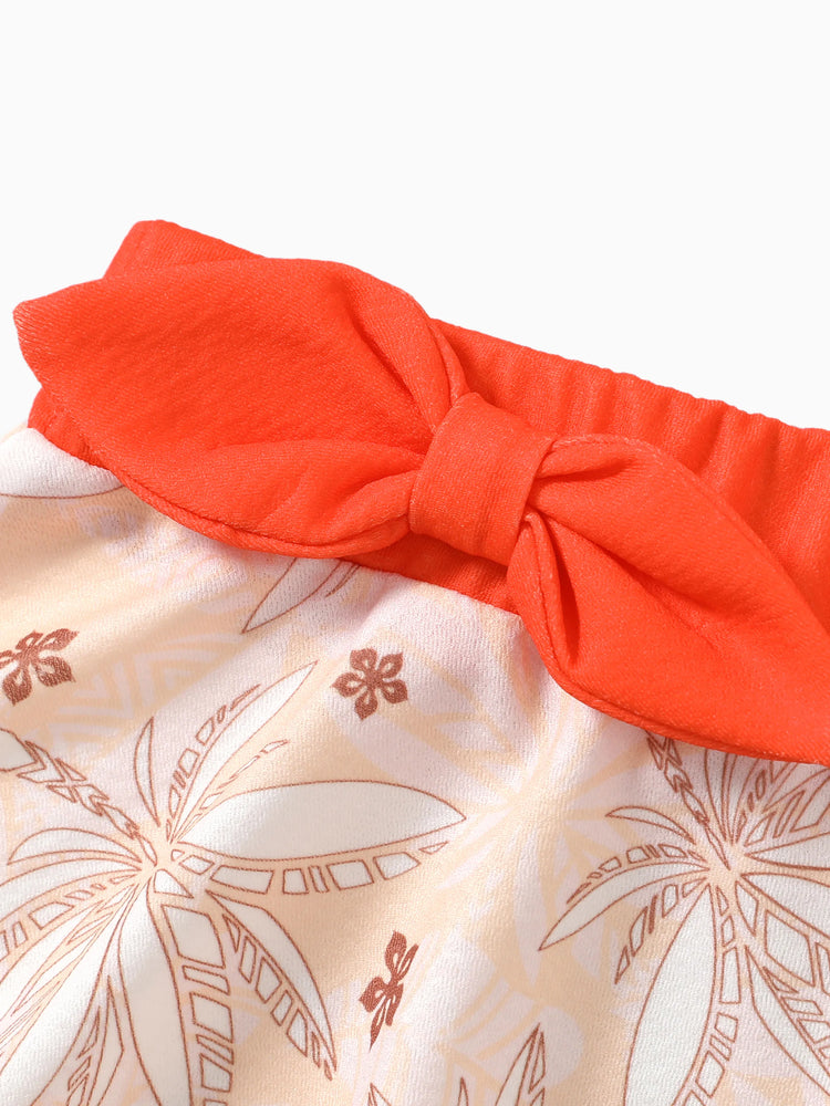 Conjunto de 2 piezas de top y falda con volantes de hojas de palmera de la princesa Disney Moana para niña pequeña/niña naranja y rojo
